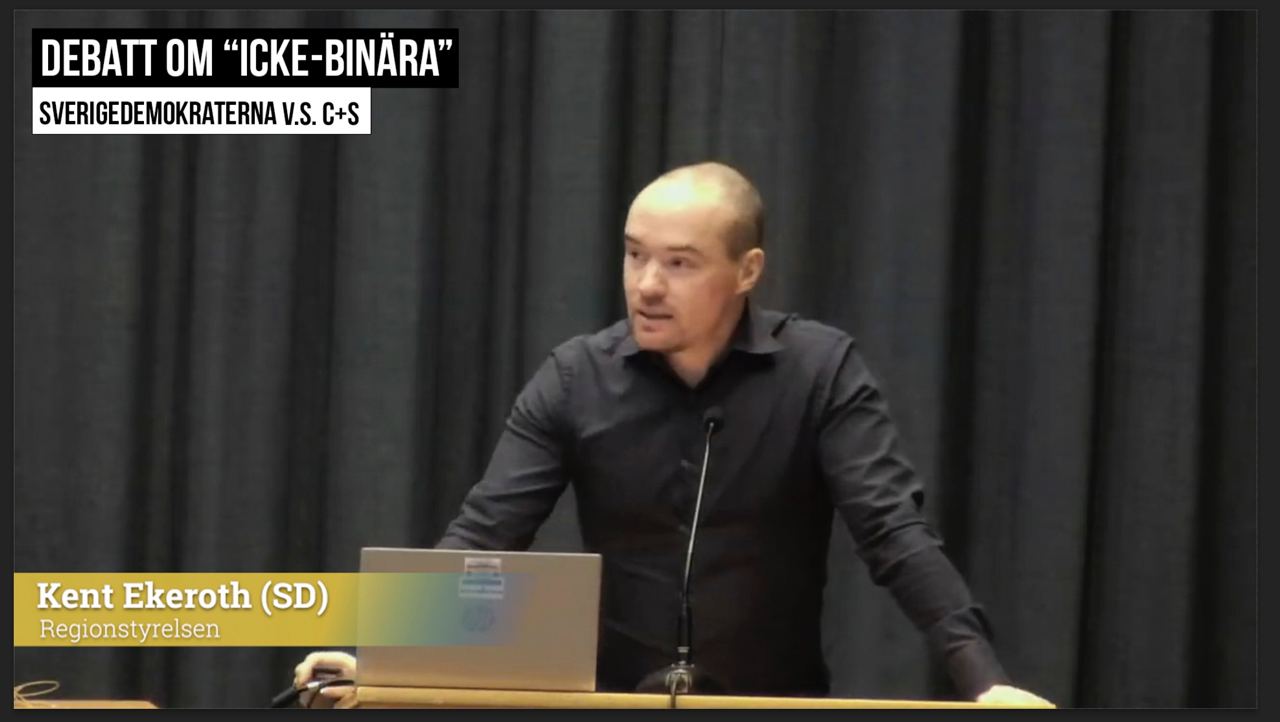 Ekeroths vilda debatt mot C och S: ”Om jag inbillar mig att jag är en 2 m lång japan – är jag det då?”