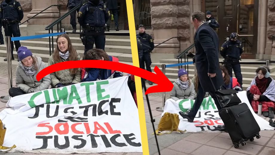 SD-politikern rullar över Gretas banderoll