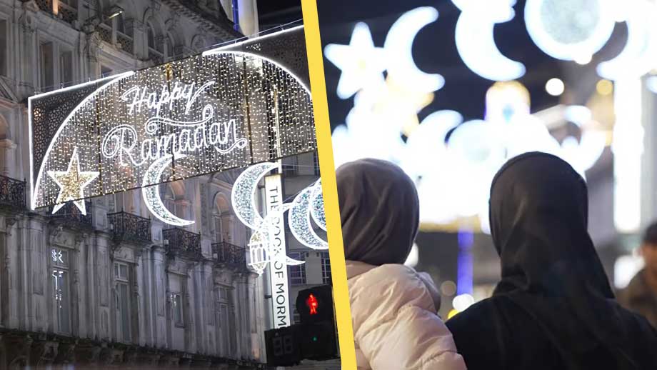 Ljusskyltar för ramadan lyser upp staden över påsk