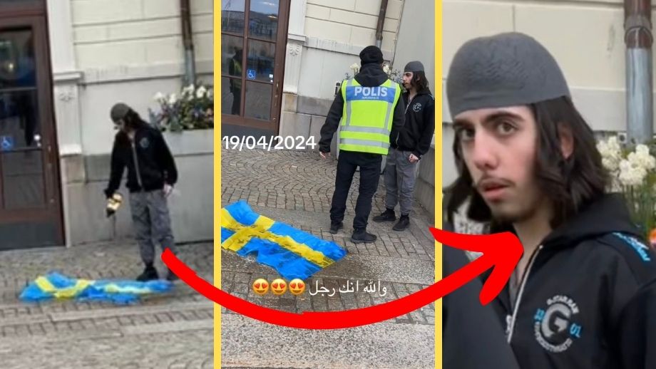 VIDEO: Polisen stoppar muslim som försöker bränna svenska flaggan