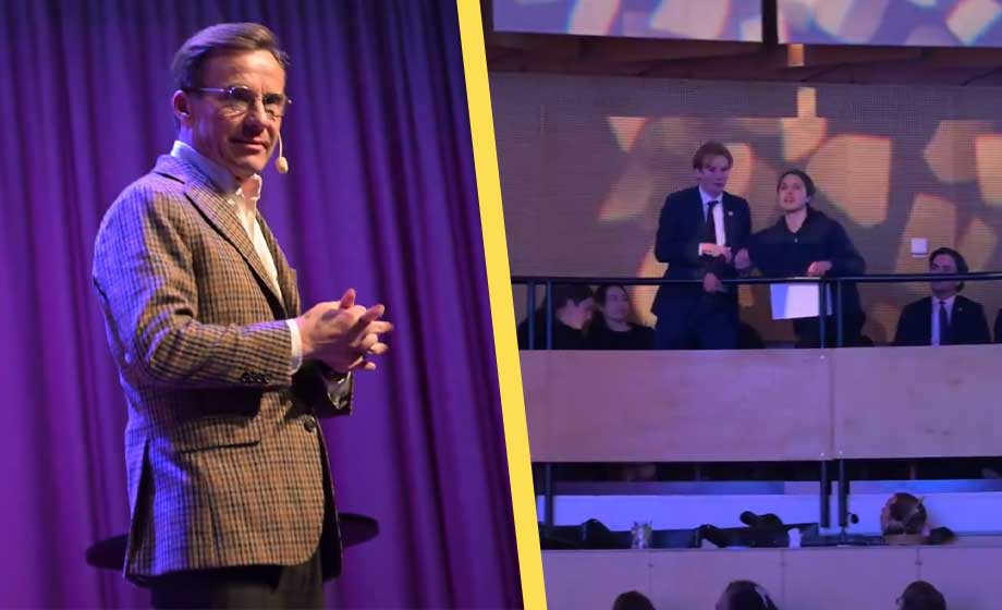 Statsministern störd av klimatextremister och palestinaanhängare under studentafton