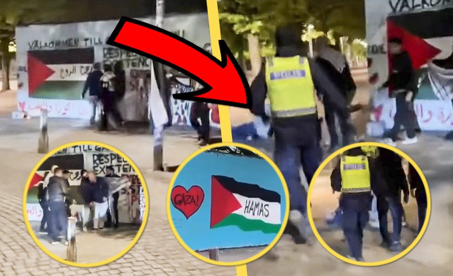 VIDEO: Försöker spreja över Palestinaklotter – blir nedslagen
