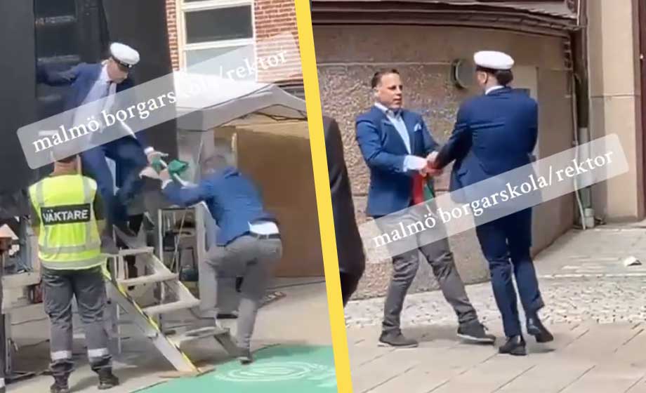 VIDEO: Rektorn sliter ned studentens palestinaflagga
