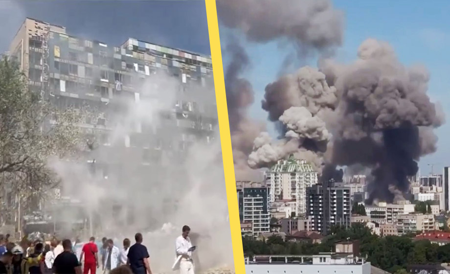 Barnsjukhus i Kiev träffat av raket under massivt ryskt anfall