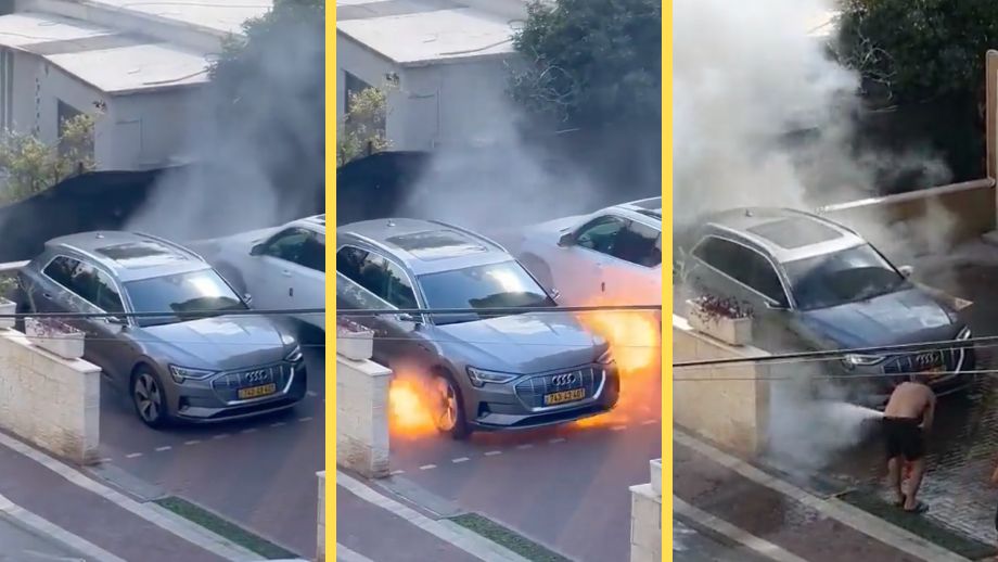 VIDEO: Se när parkerad elbil börjar brinna