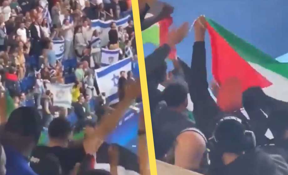 Hitlerhälsningar och palestinska flaggor under OS-fotbollsmatch med Israel