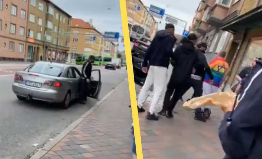 VIDEO: Pridebesökare med israeliska flaggor attackeras på gata i Malmö