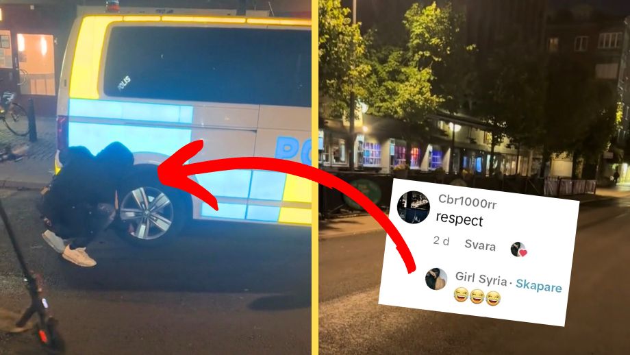 VIDEO: Släpper ut luft från polisbilens däck – ”Wallah”