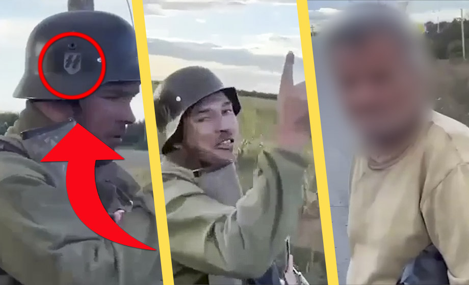 VIDEO: Ukrainska ”SS-soldater” trakasserar 74-årig morfar