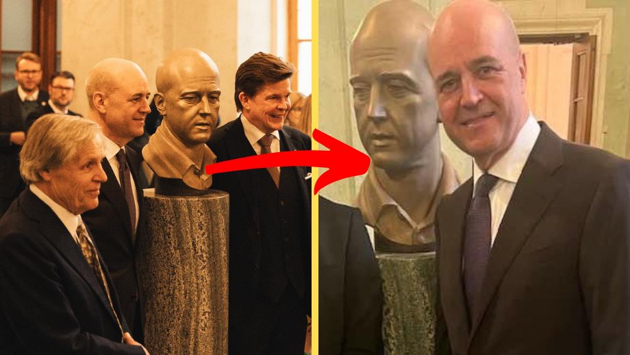 Fredrik ”öppna era hjärtan” Reinfeldt har fått en byst i riksdagen