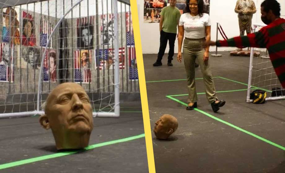 Sparka boll med Trumps huvud på konstutställning mot ’hat’