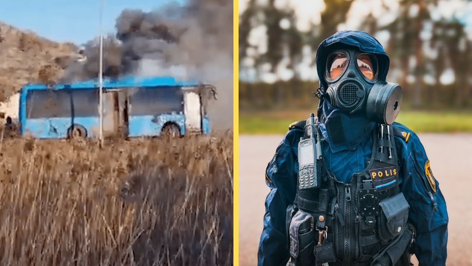 Elbuss började brinna i trafiken – poliser i gasmask varnade boenden om röken